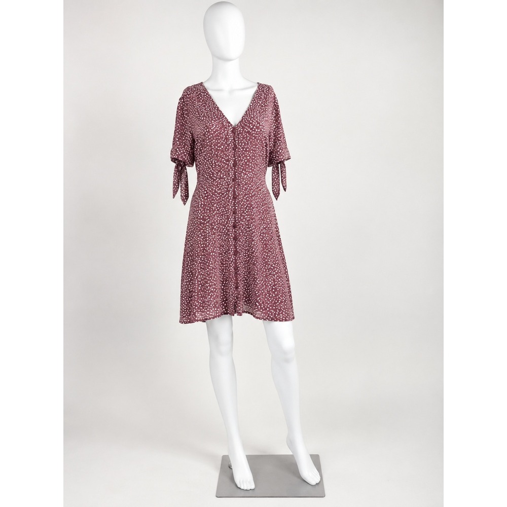Express L 90s/Y2K Polka Dot Button Front Dress Tie Sleeve Fit & Flare